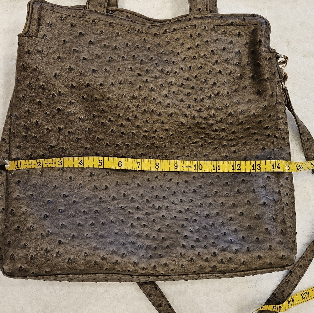 Ivanka Trump Brown Ostrich-Texture Tote with Gold Chain Handles - Picture 6 of 7